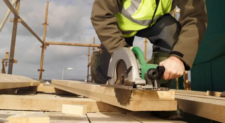 A powerful circular saw in action