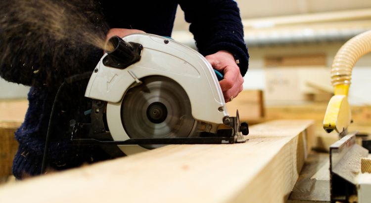 A powerful circular saw in action